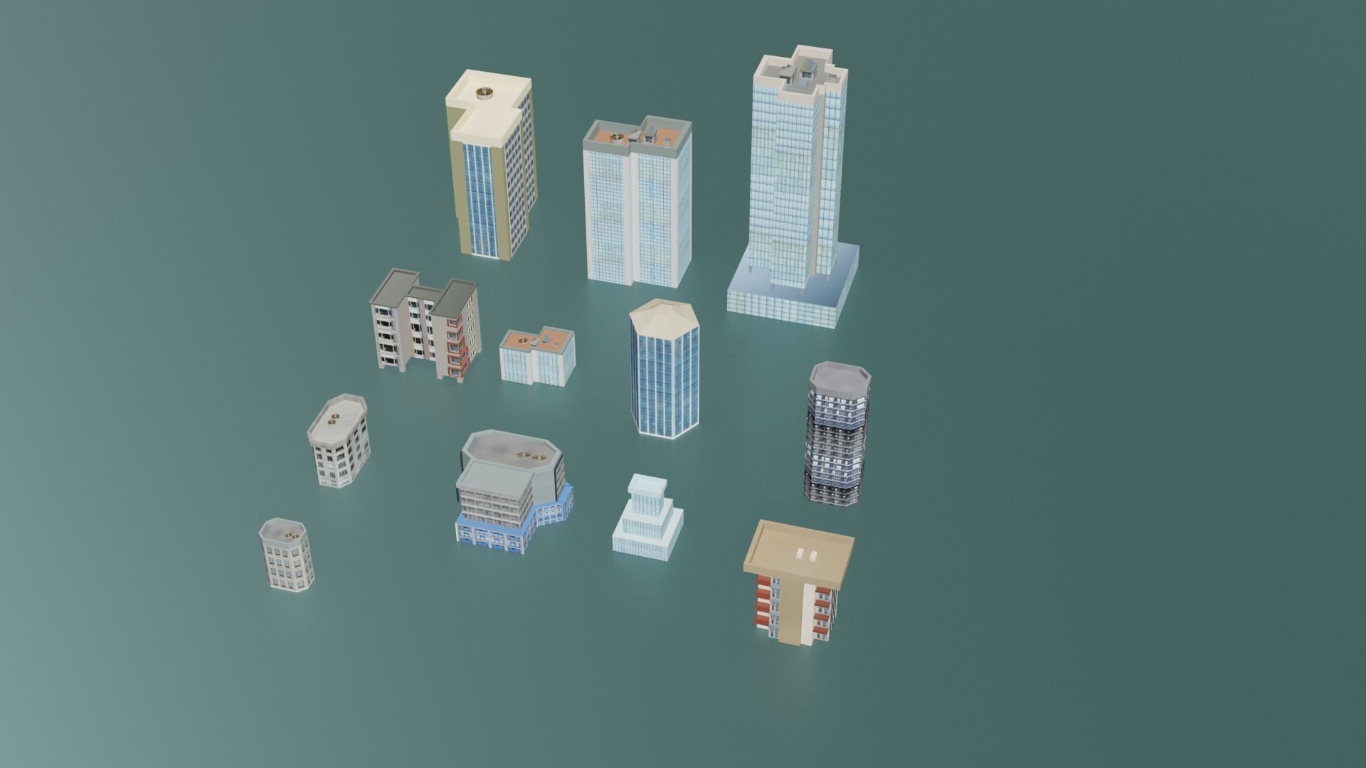 City buildings and houses pack Low-poly 3D model_8