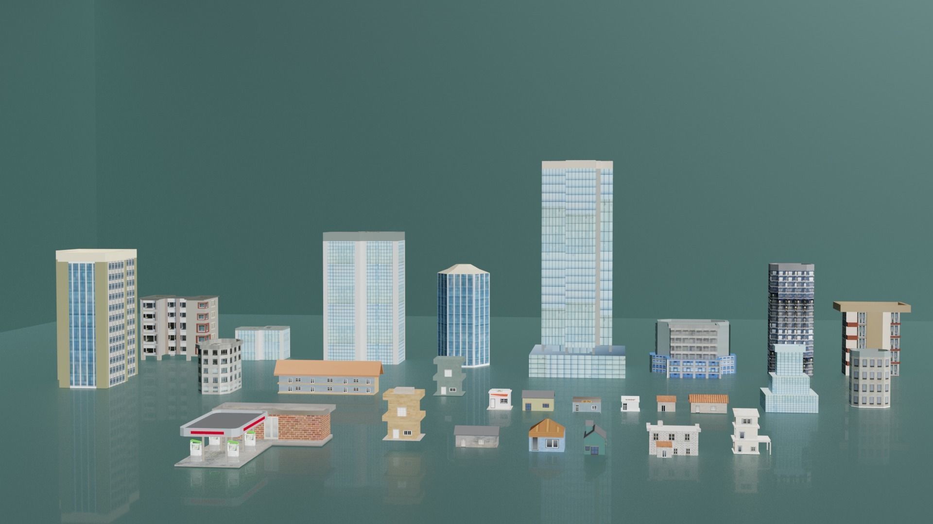 City buildings and houses pack Low-poly 3D model_4