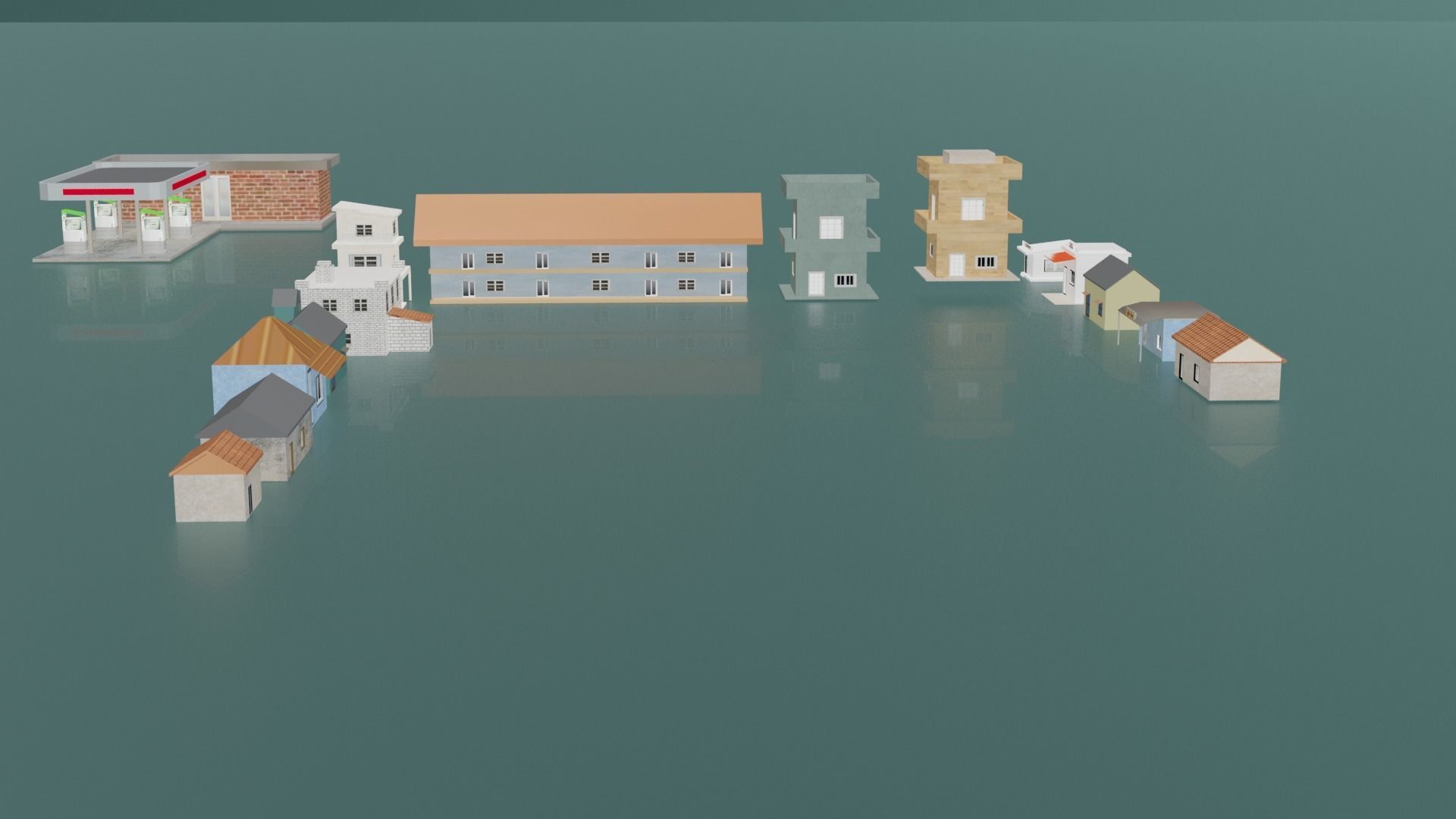 City buildings and houses pack Low-poly 3D model_9