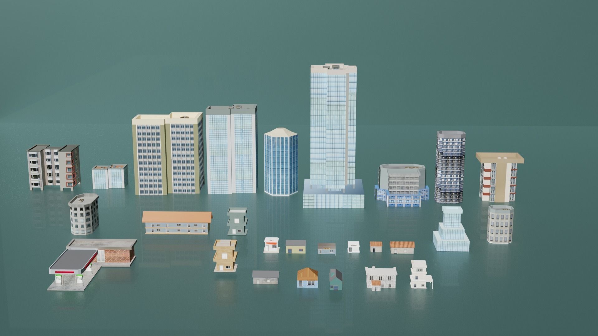 City buildings and houses pack Low-poly 3D model_6