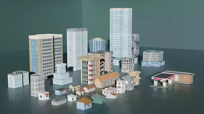 City buildings and houses pack