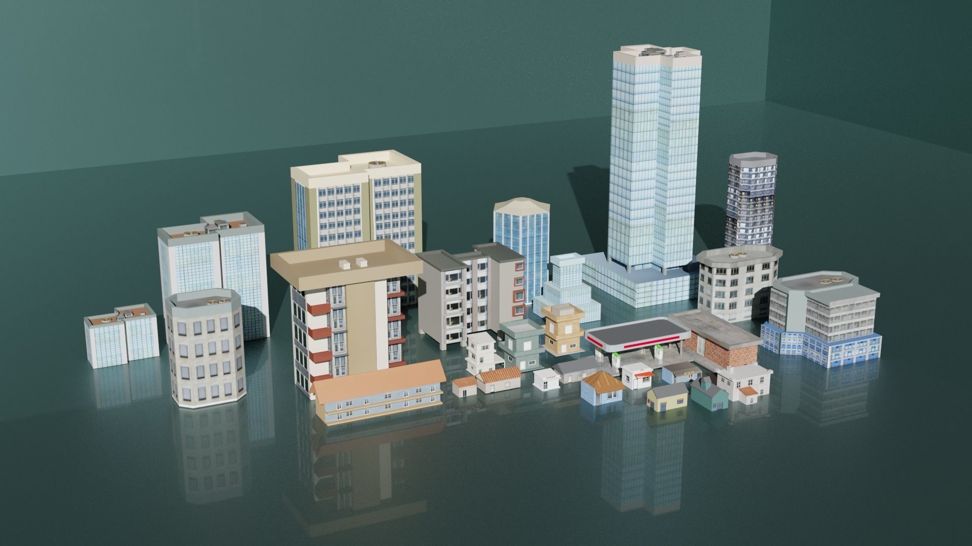 City buildings and houses pack Low-poly 3D model_2