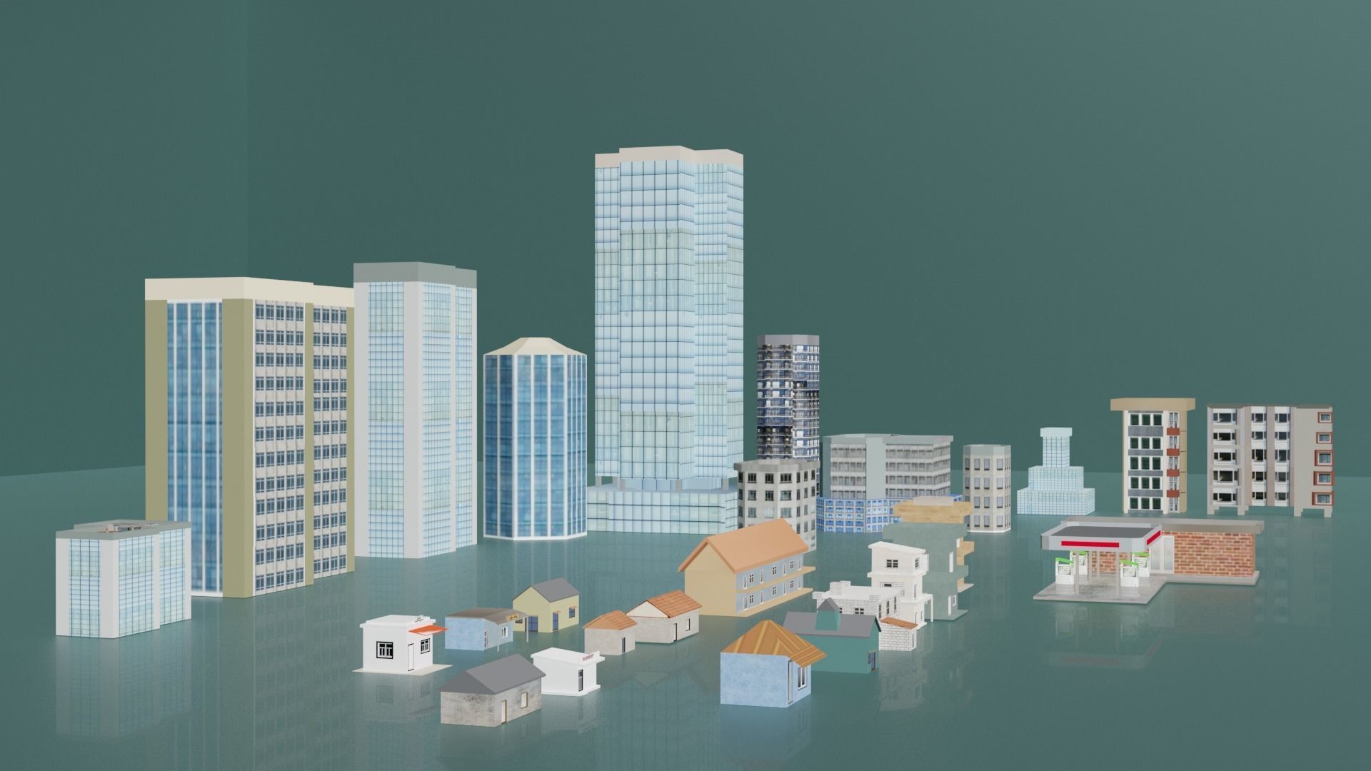 City buildings and houses pack Low-poly 3D model_3