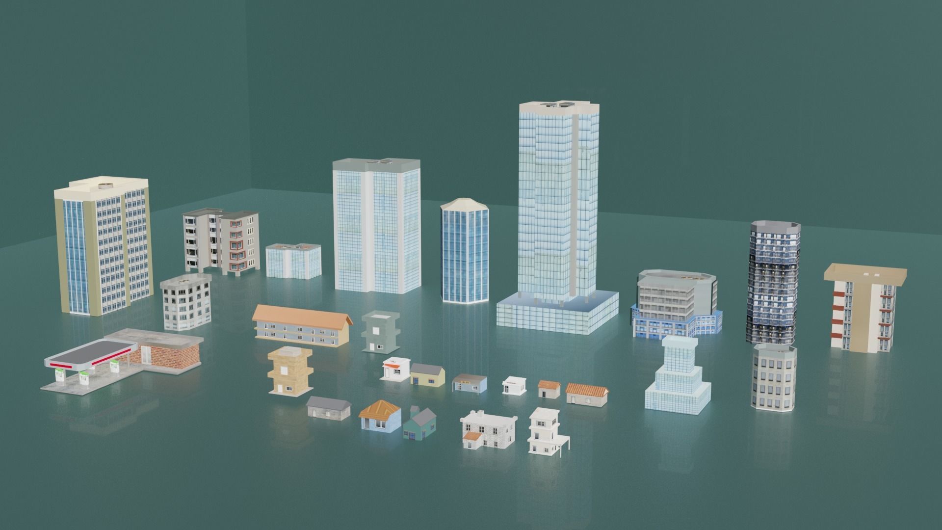 City buildings and houses pack Low-poly 3D model_5