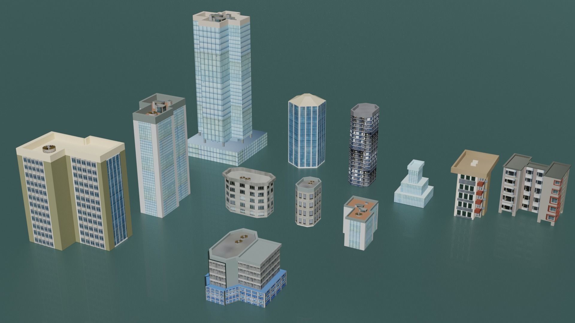 City buildings and houses pack Low-poly 3D model_12