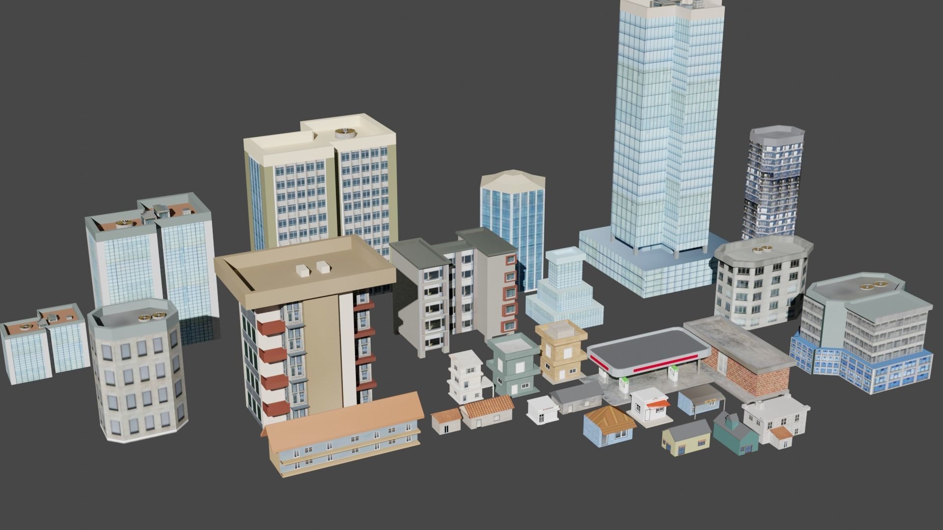 City buildings and houses pack Low-poly 3D model_7