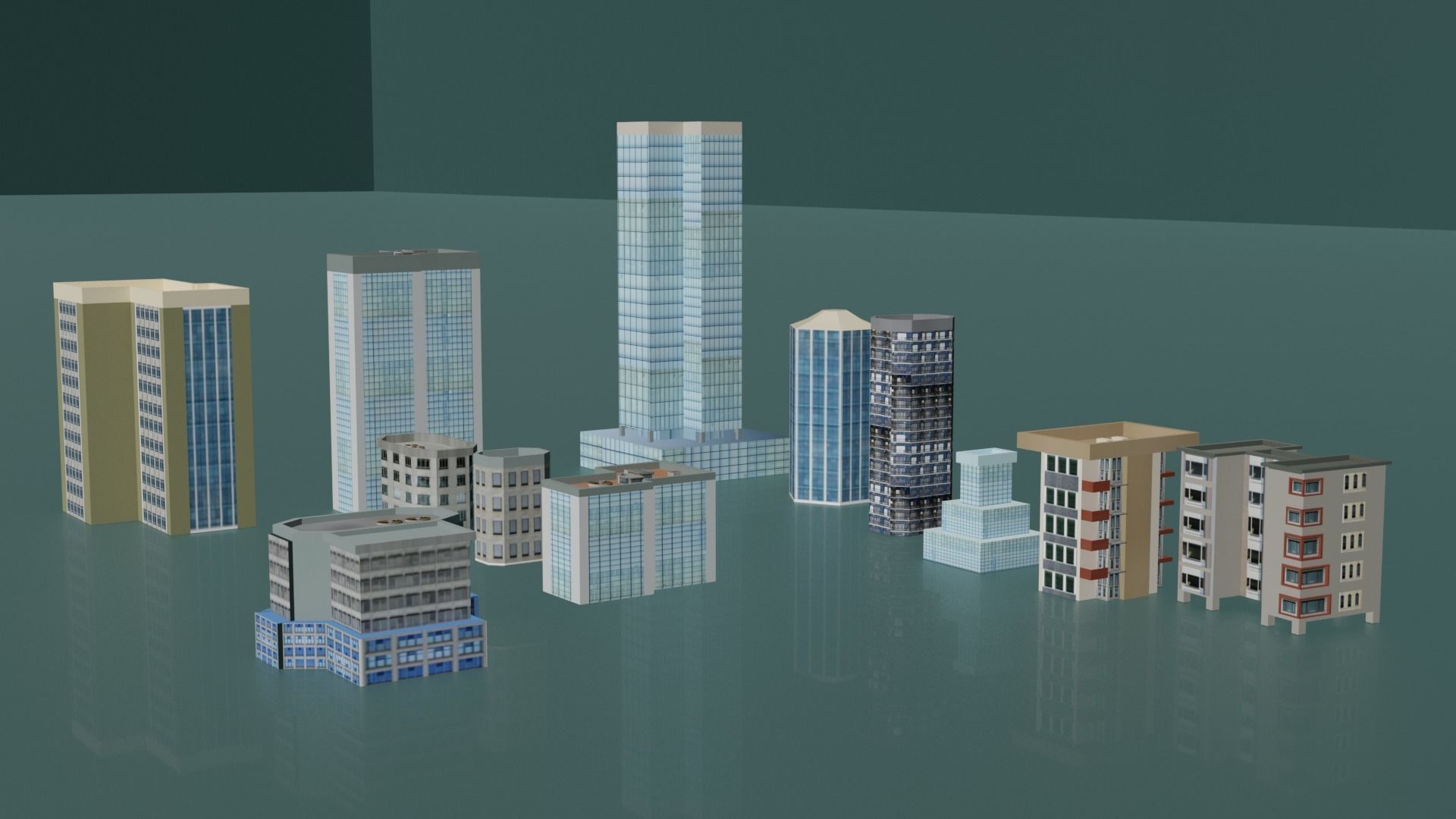 City buildings and houses pack Low-poly 3D model_14