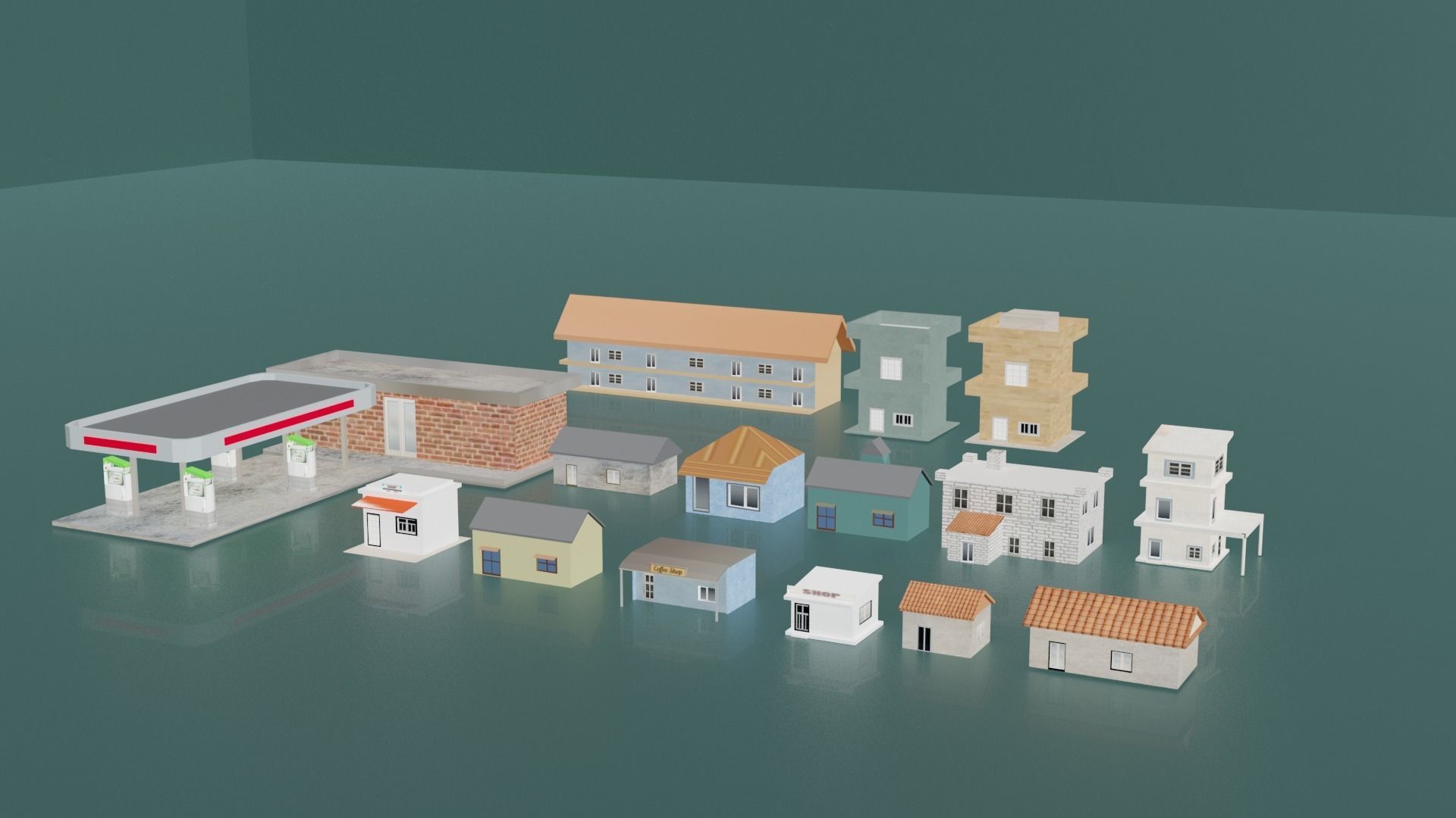 City buildings and houses pack Low-poly 3D model_11