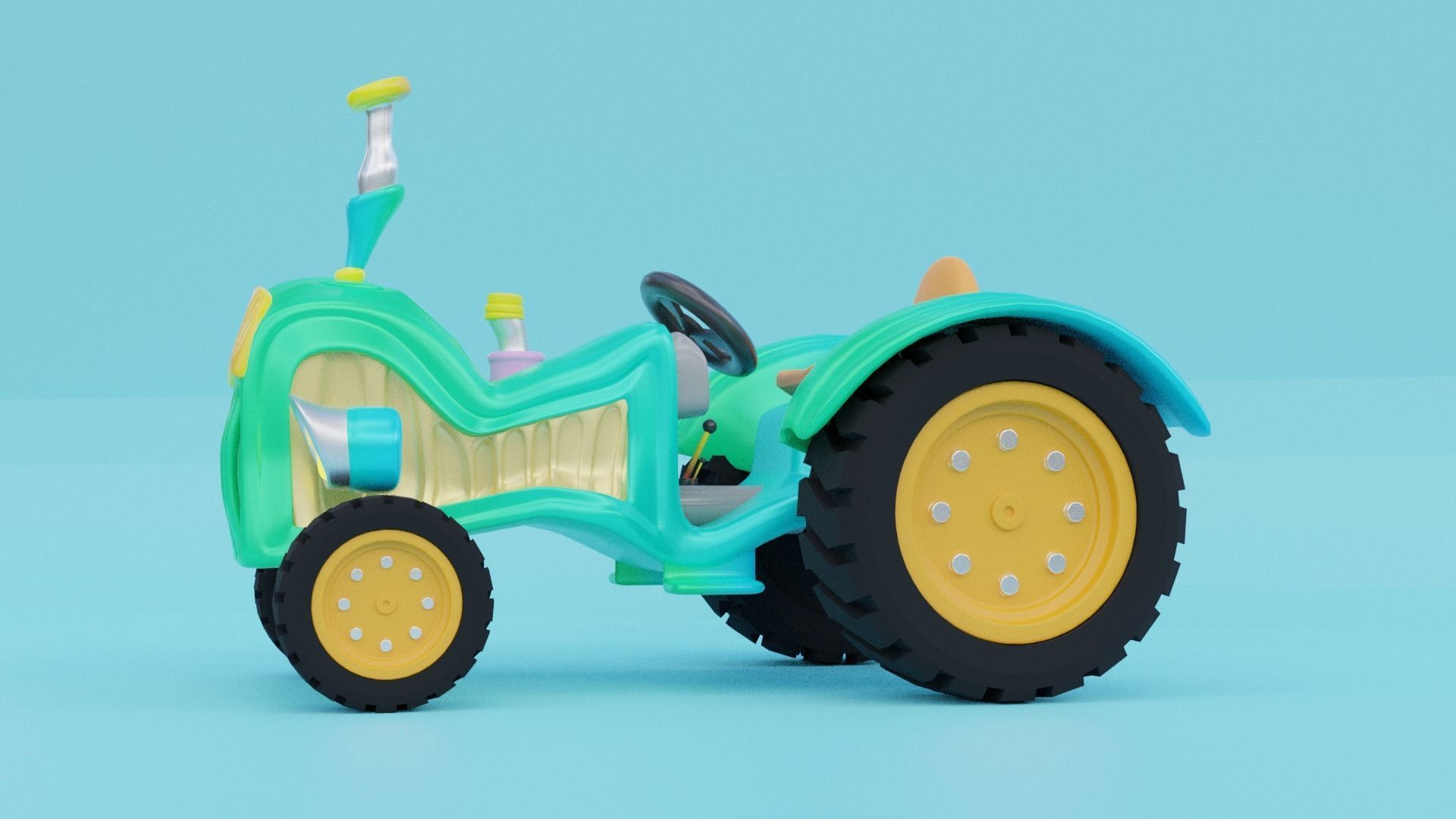 Cartoon Tractor 3D model_2