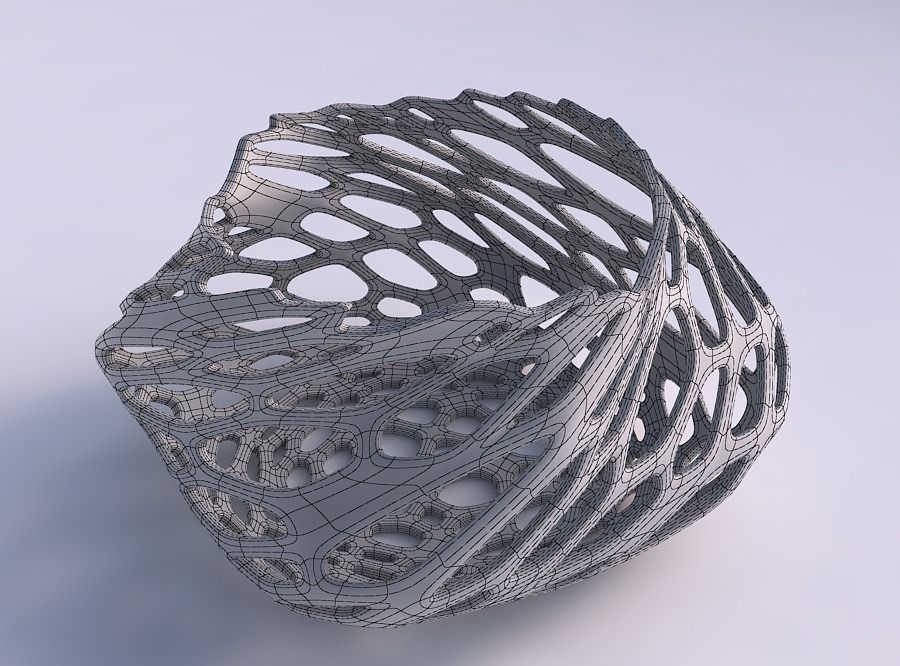 Bowl twisted elipse with cracked organic lattice 3D print model_5
