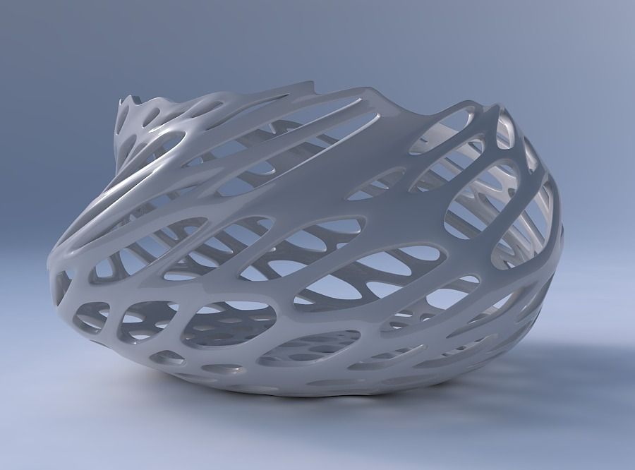Bowl twisted elipse with cracked organic lattice 3D print model_4