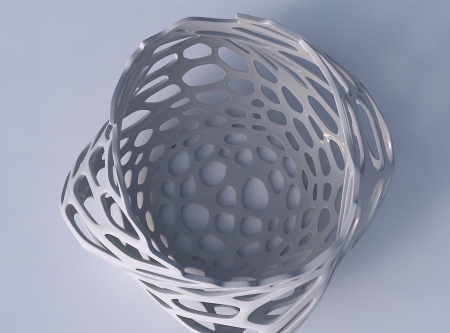 Bowl twisted elipse with cracked organic lattice 3D print model_2