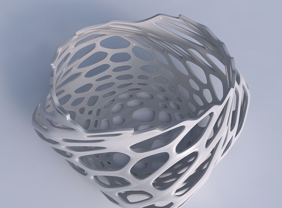 Bowl twisted elipse with cracked organic lattice 3D print model_1