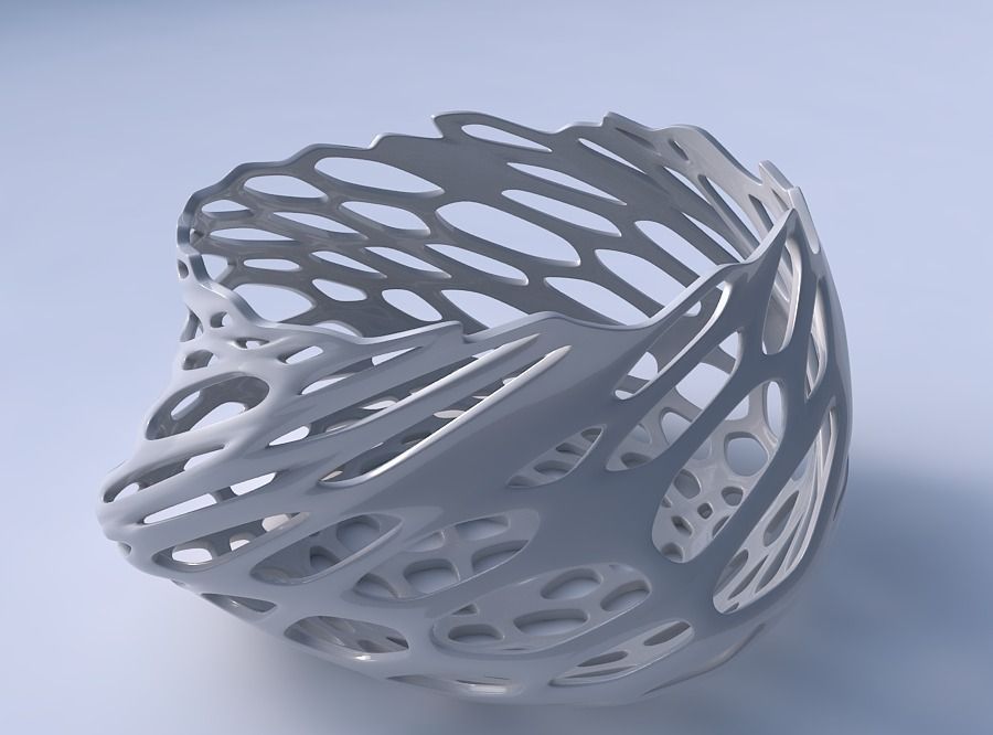 Bowl twisted elipse with cracked organic lattice 3D print model_3