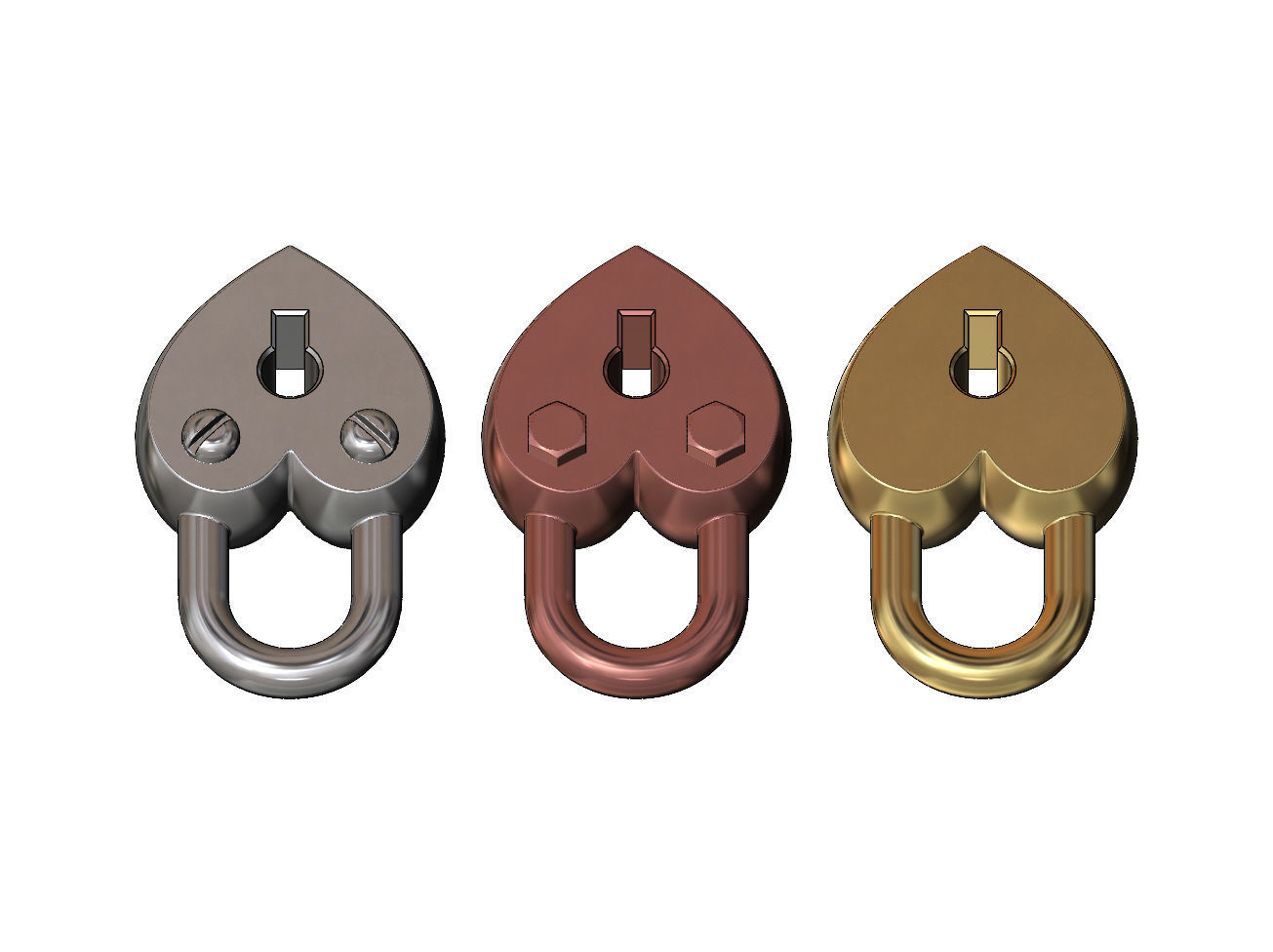 Heart shaped lock with screw ornaments pendant and charm 3D print model_3