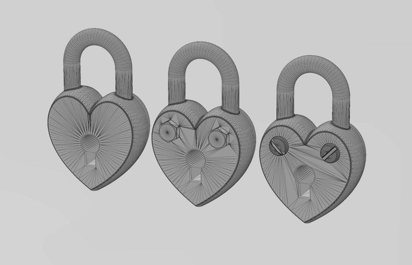 Heart shaped lock with screw ornaments pendant and charm 3D print model_13