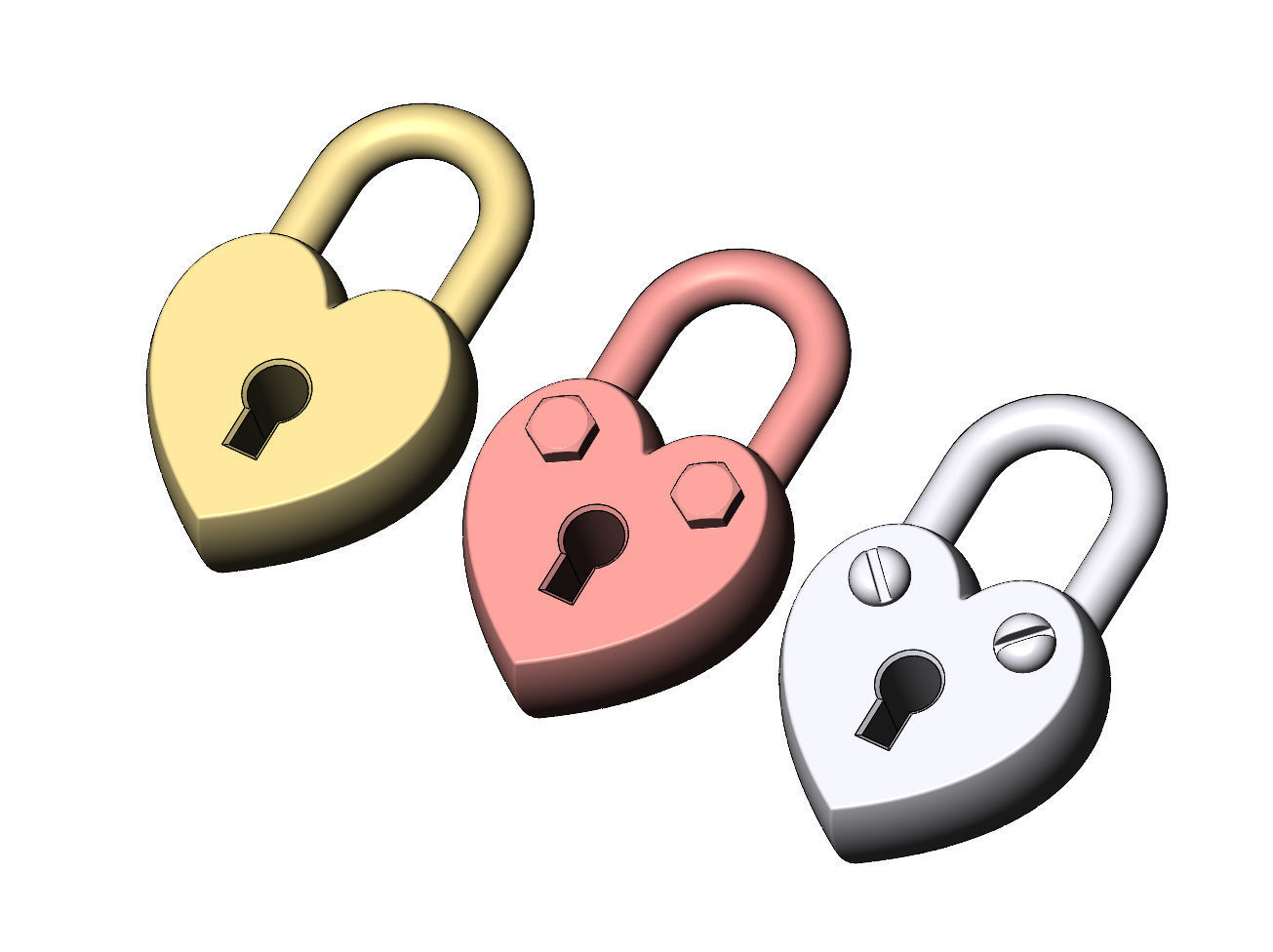 Heart shaped lock with screw ornaments pendant and charm 3D print model_9