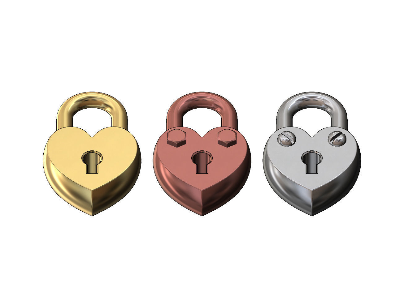 Heart shaped lock with screw ornaments pendant and charm 3D print model_2