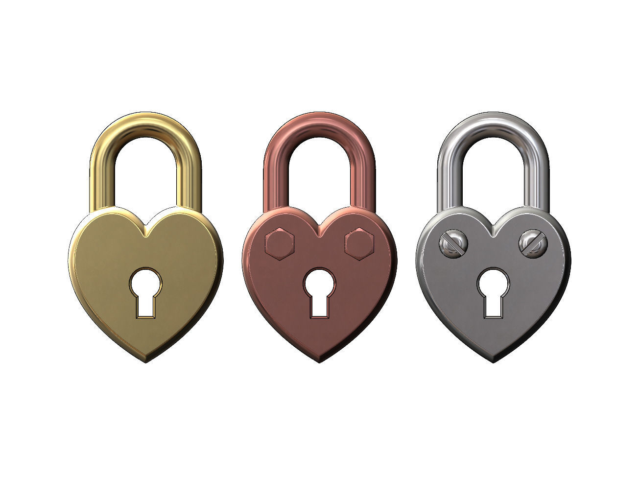 Heart shaped lock with screw ornaments pendant and charm 3D print model_1