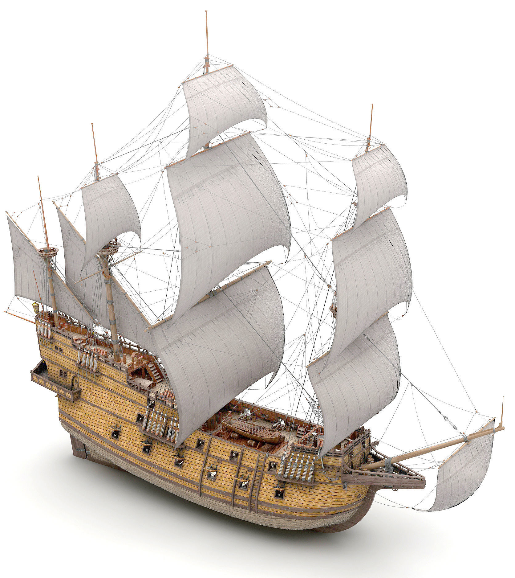 This 3D Galleon includes a fully detailed interior 01 3D model_10