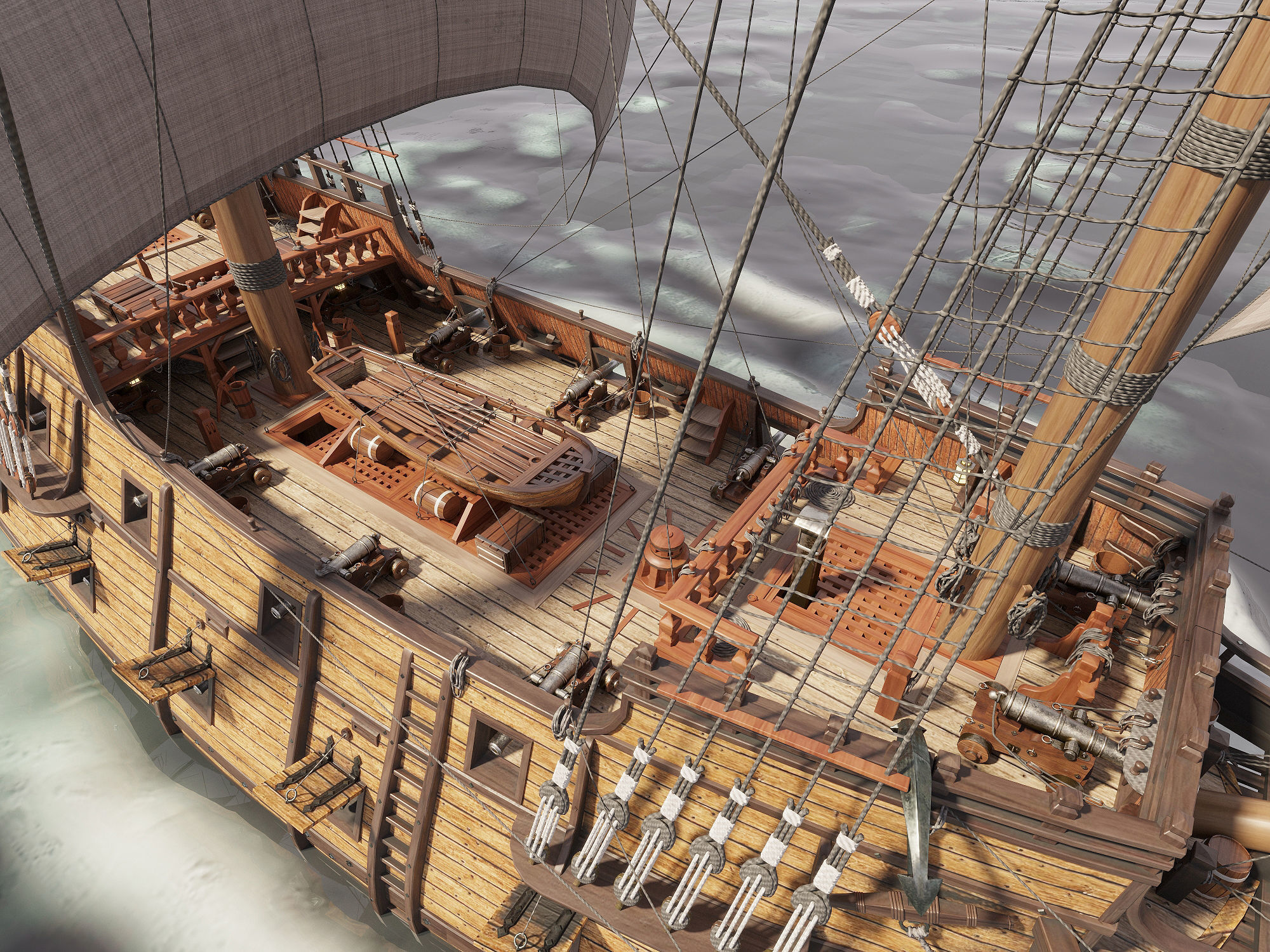 This 3D Galleon includes a fully detailed interior 01 3D model_19