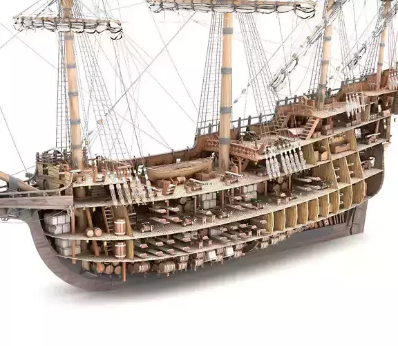 This 3D Galleon includes a fully detailed interior 01 3D model