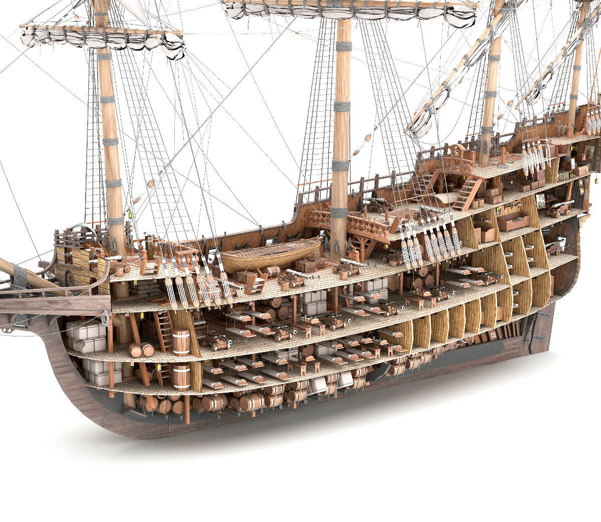 This 3D Galleon includes a fully detailed interior 01 3D model_0