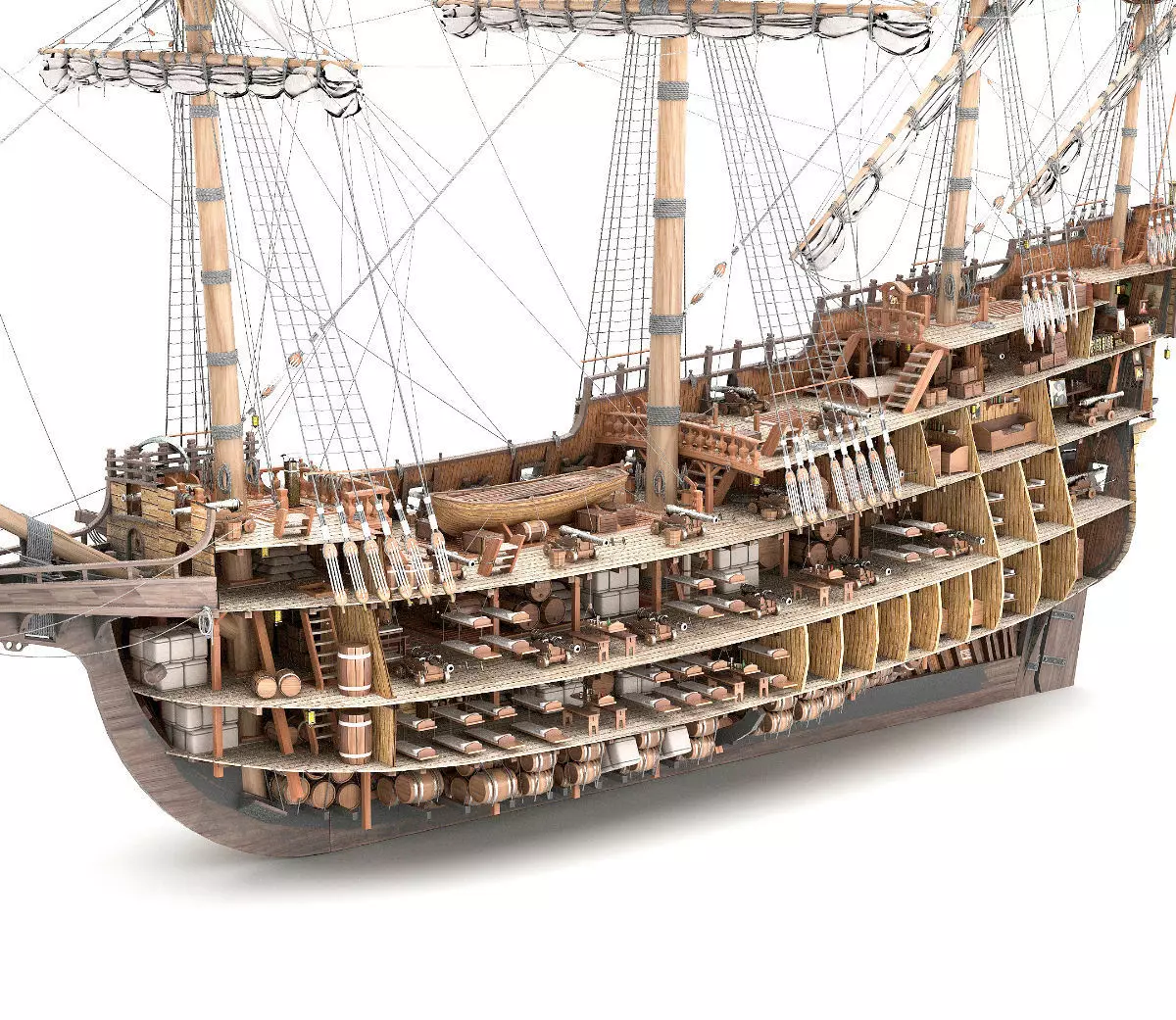 This 3D Galleon includes a fully detailed interior 01 3D model_0