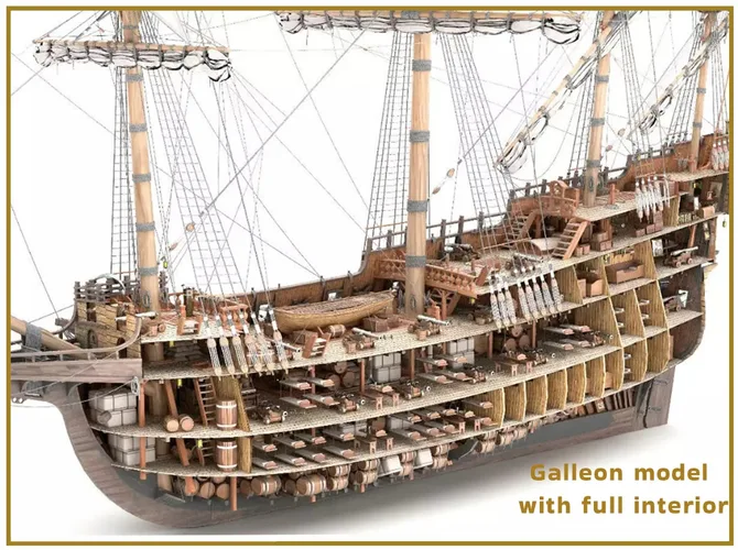 This 3D Galleon includes a fully detailed interior 01