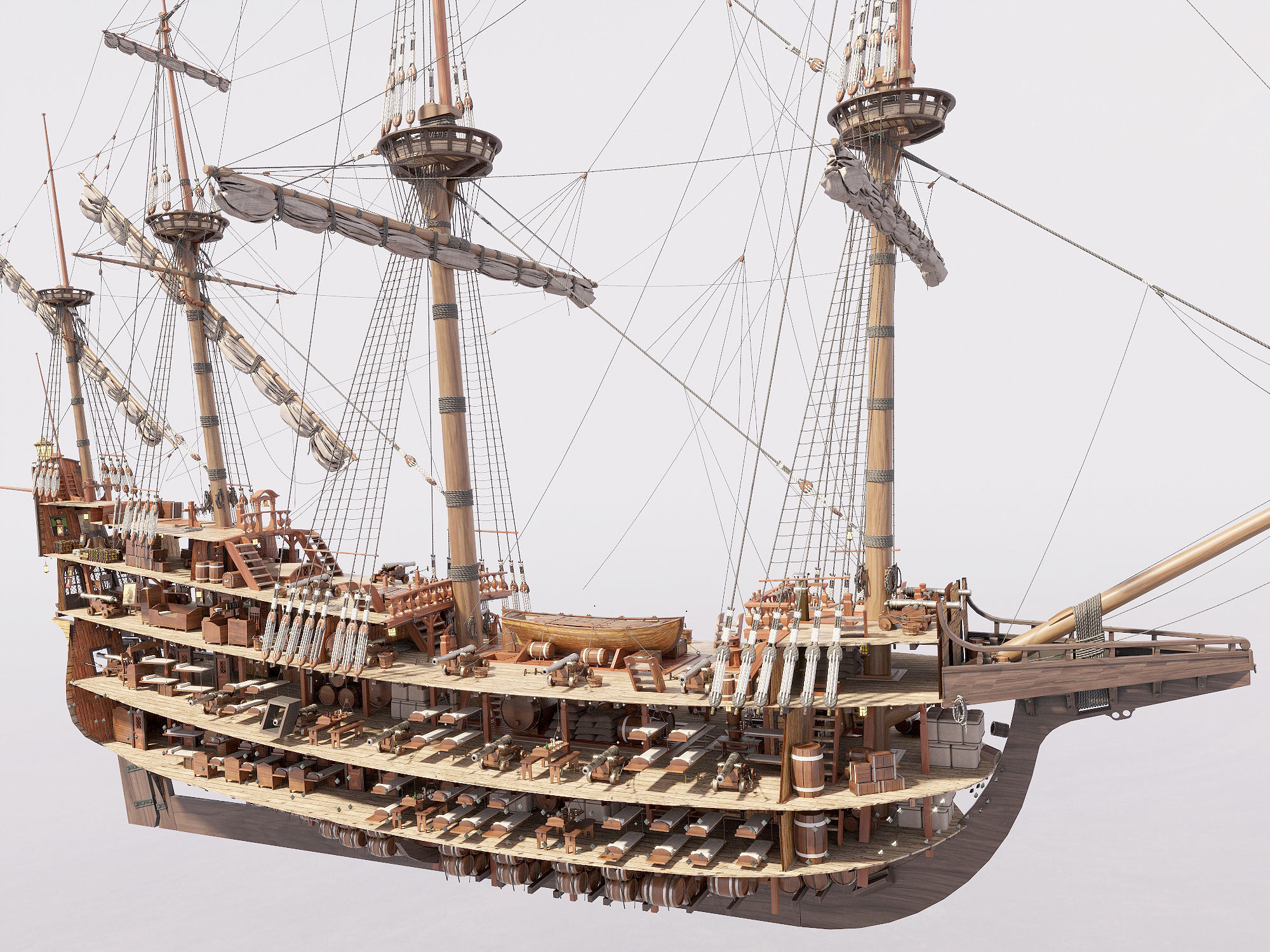 This 3D Galleon includes a fully detailed interior 01 3D model_14