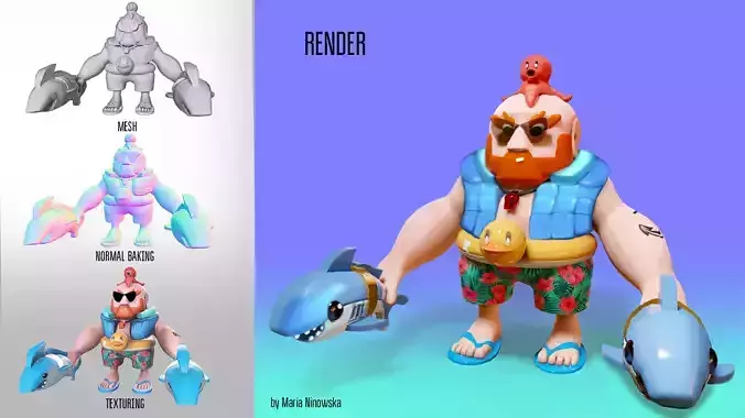 Cartoon sailor captain Low Poly