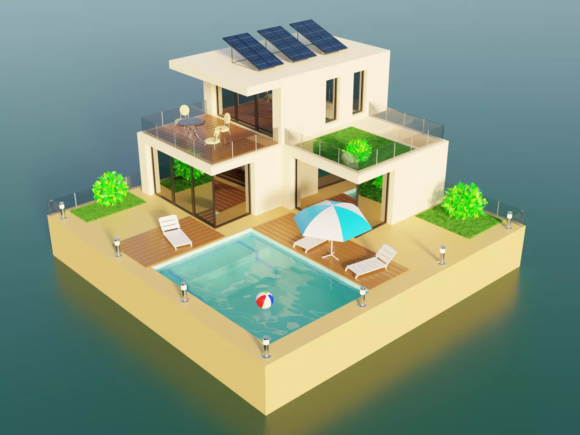 Modern House Scene 3D model_0