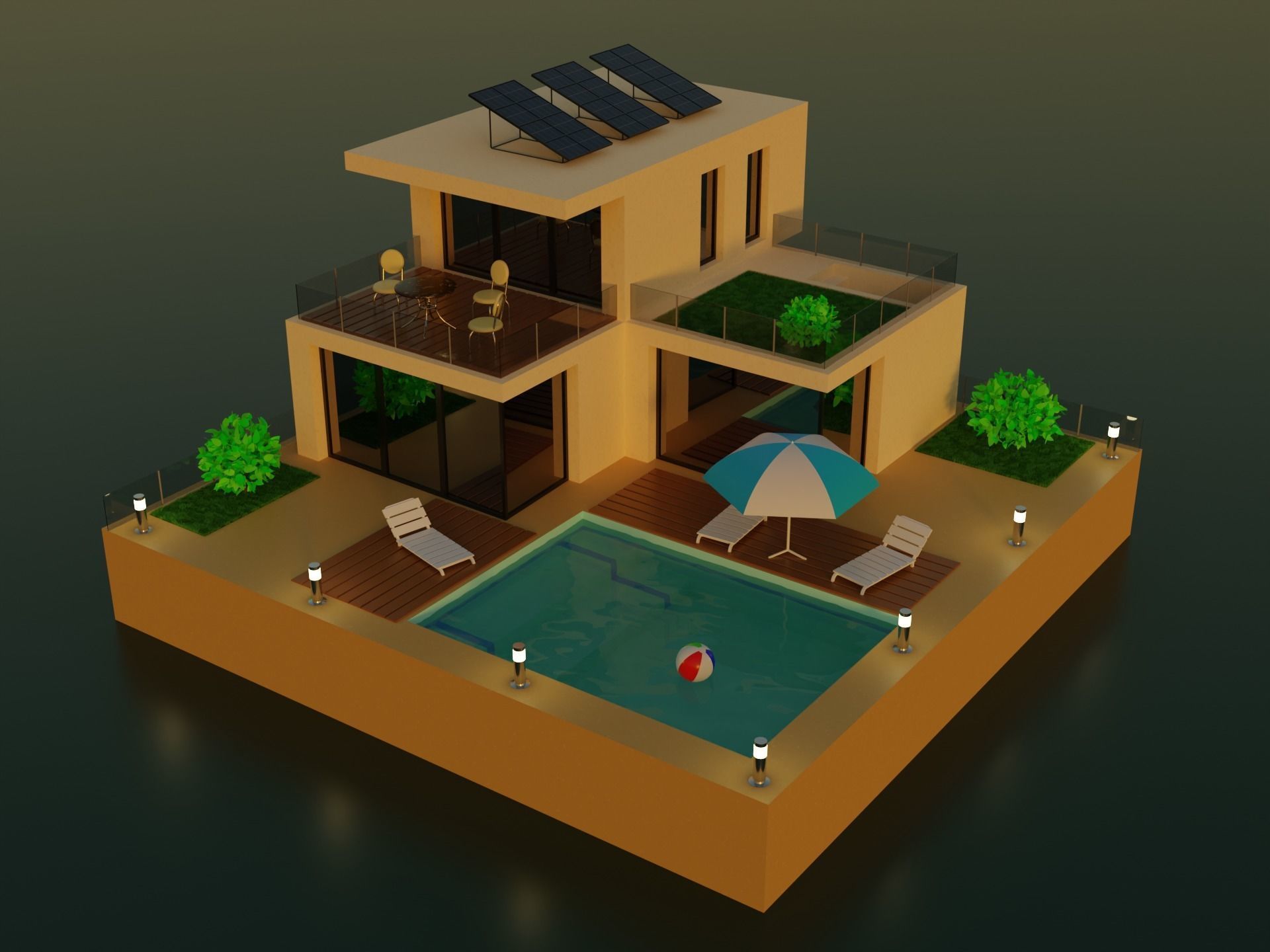 Modern House Scene 3D model_1