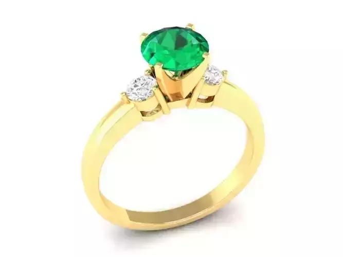 Classic Three Stone Gemstone Ring for Women 3D Model 458