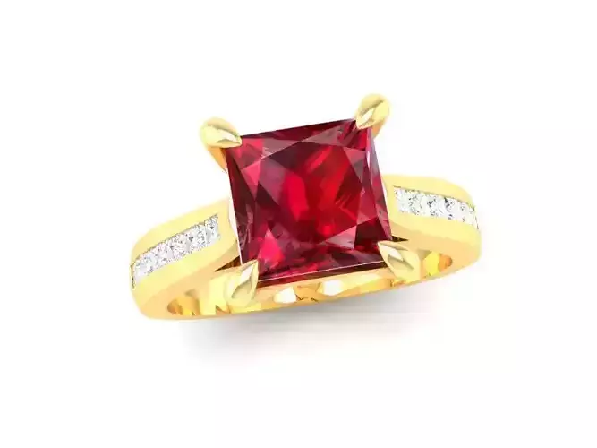 Square Cut Gemstone Engagement Ring Jewelry 3D Model 459