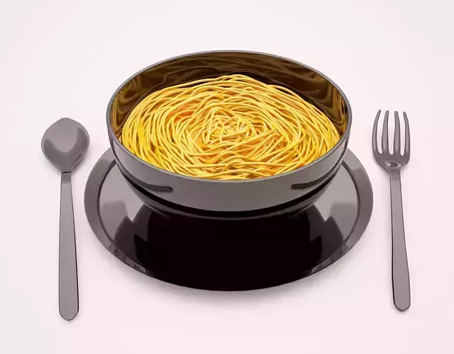 NOODLES bowl of pasta with fork and spoon 3D print model