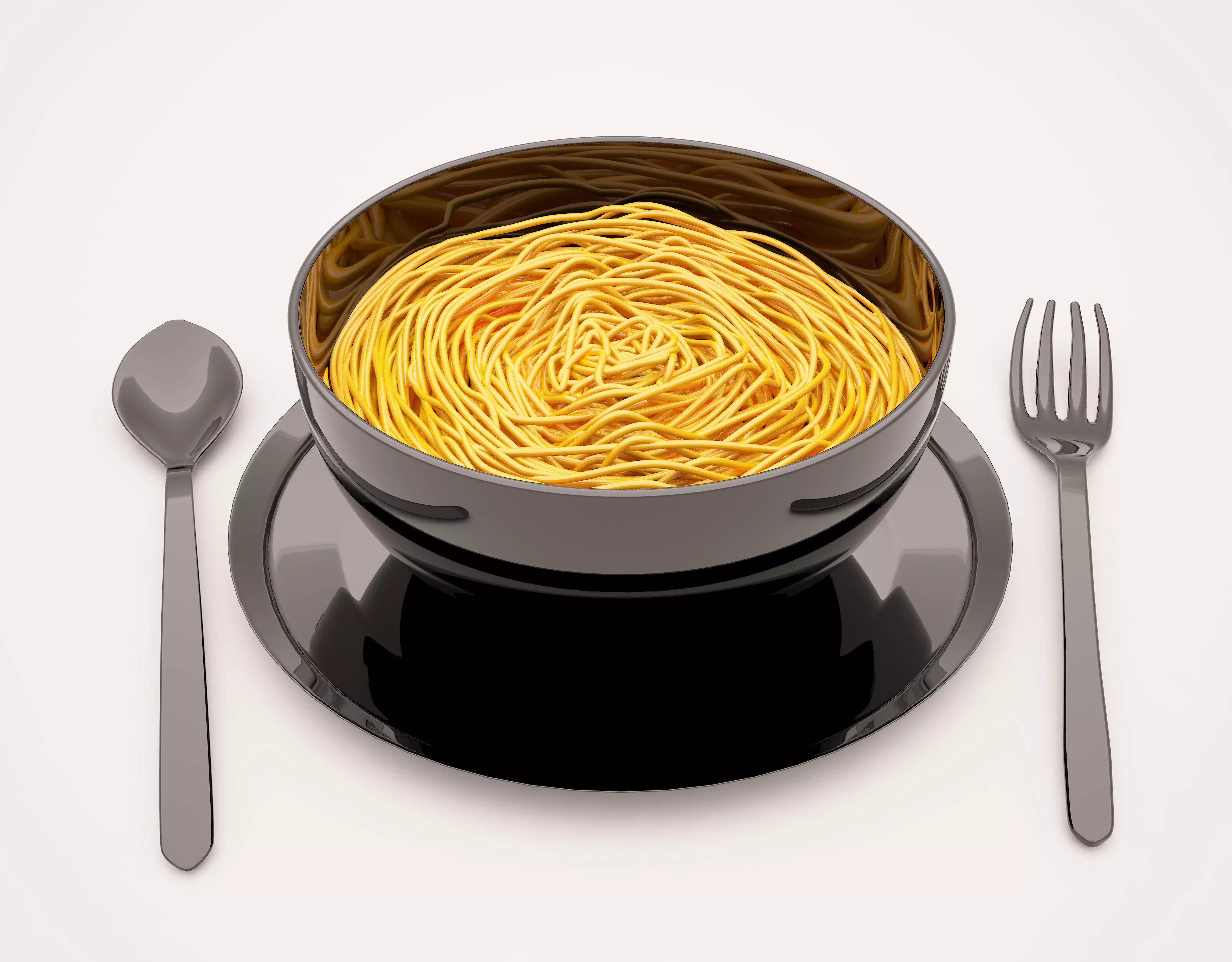 NOODLES bowl of pasta with fork and spoon 3D print model_0