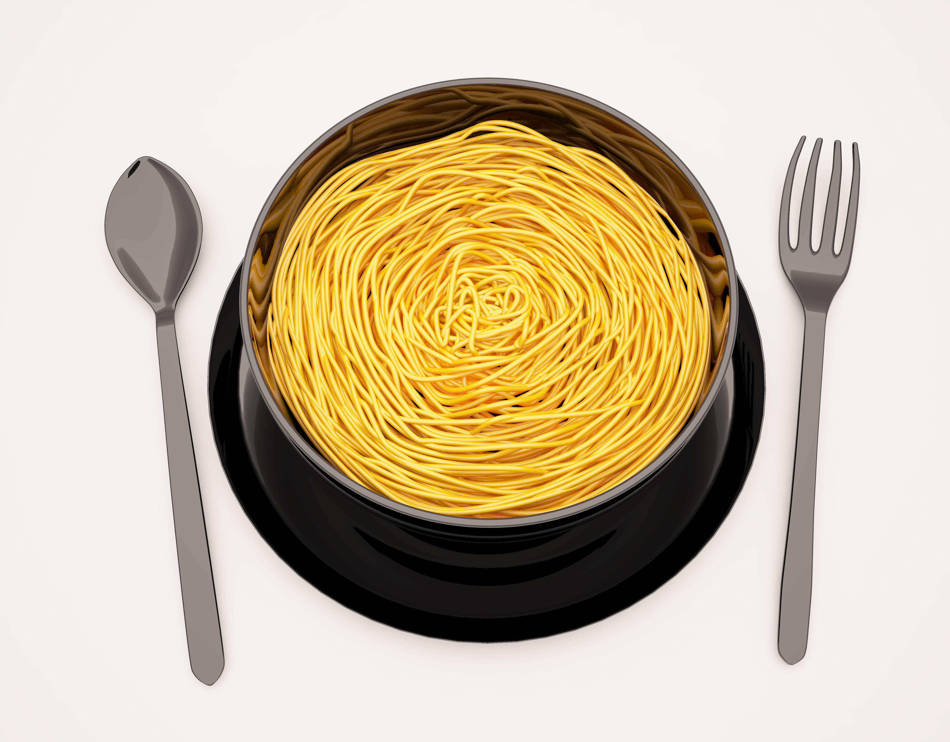 NOODLES bowl of pasta with fork and spoon 3D print model_1