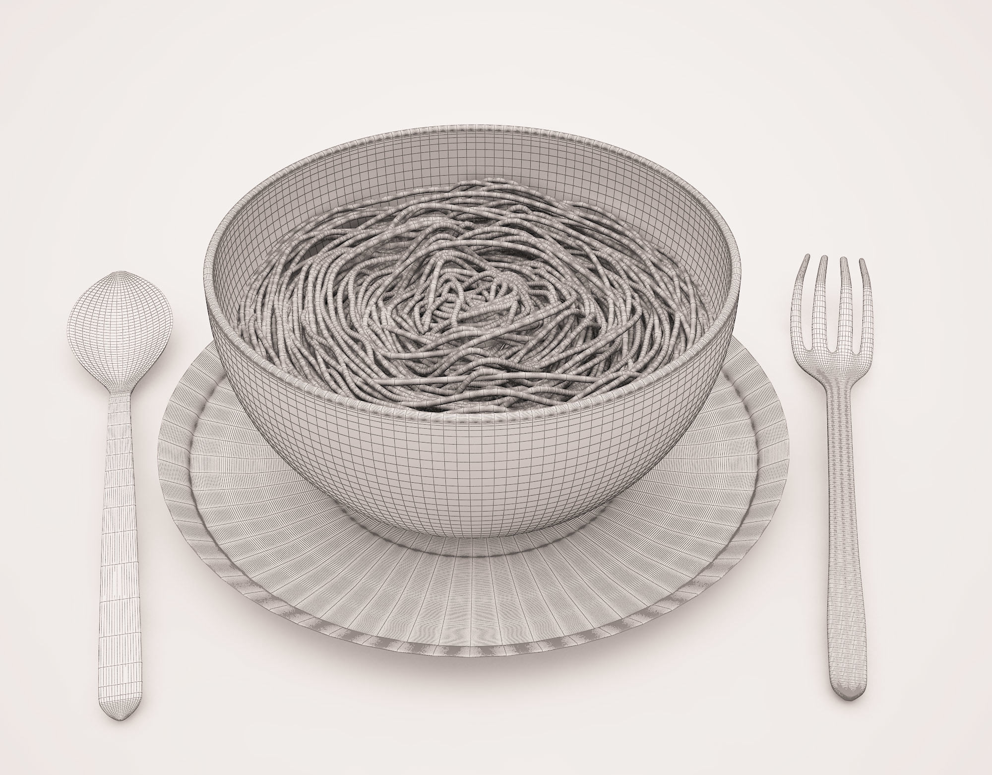NOODLES bowl of pasta with fork and spoon 3D print model_5