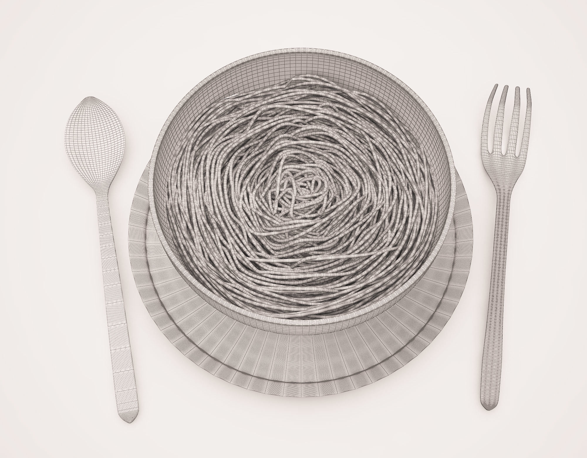 NOODLES bowl of pasta with fork and spoon 3D print model_6