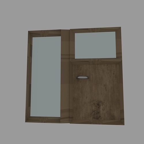 Window wooden door with glass Low-poly 3D model