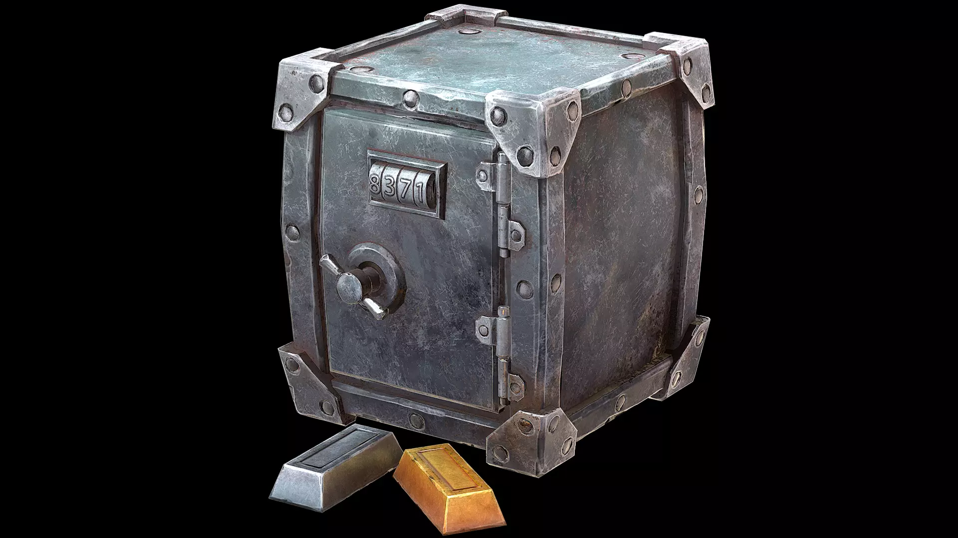 Stylized Safe Furniture Bank Gold Bar Silver Ingot Low-poly 3D model