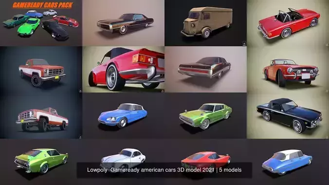 Lowpoly  Gameready american cars 3D model 2021 3D Model Collection