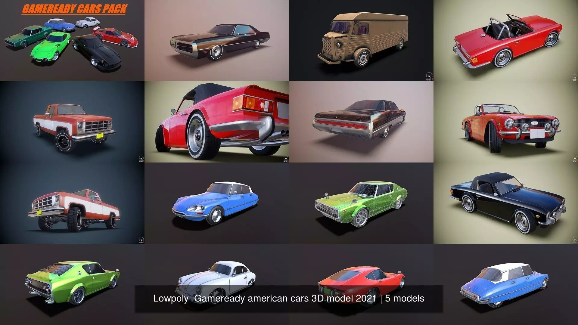 Lowpoly Gameready american cars 3D model 2021 3D Model Collection_0