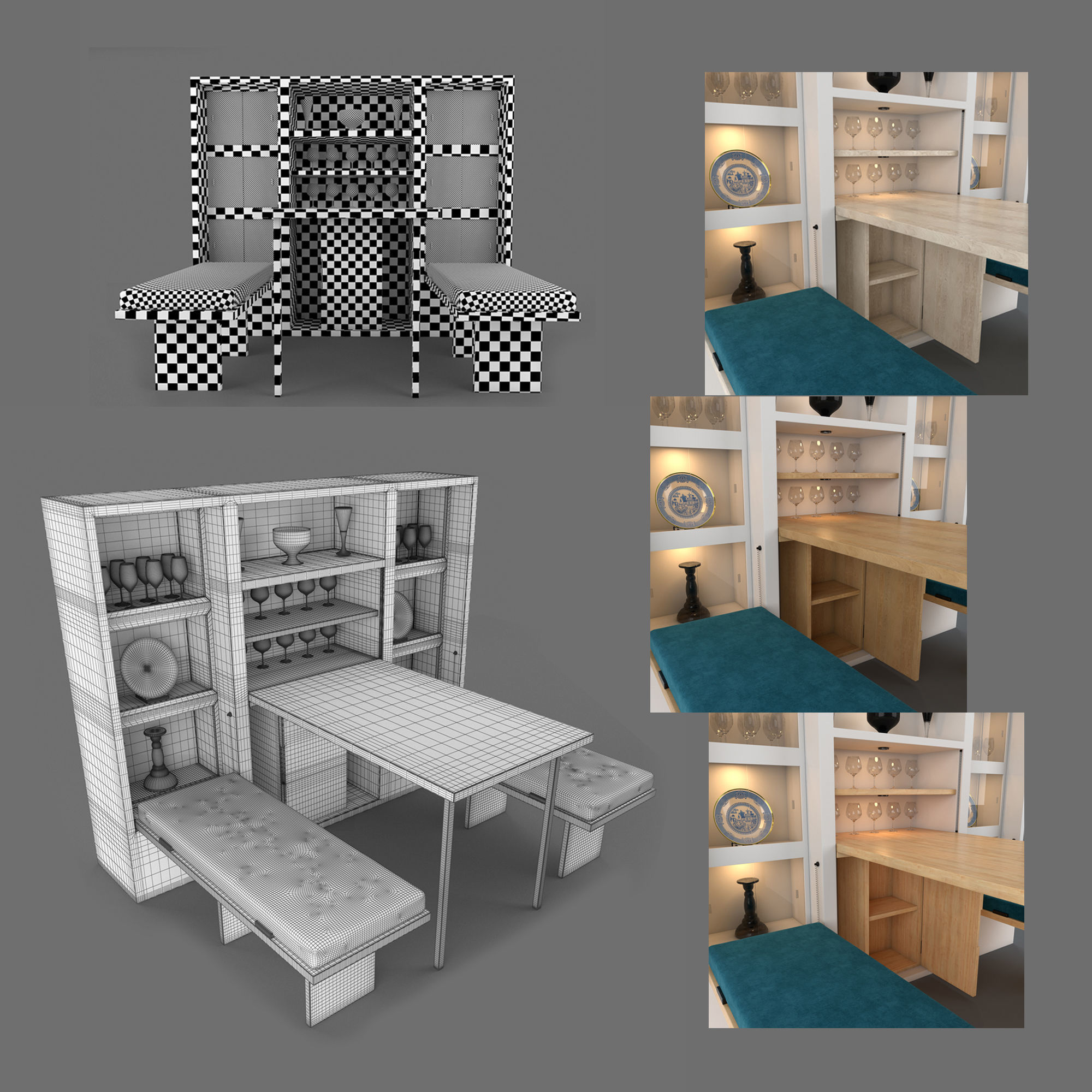 Hinged Furniture Shelf Transformation with Rigging 3D model_3