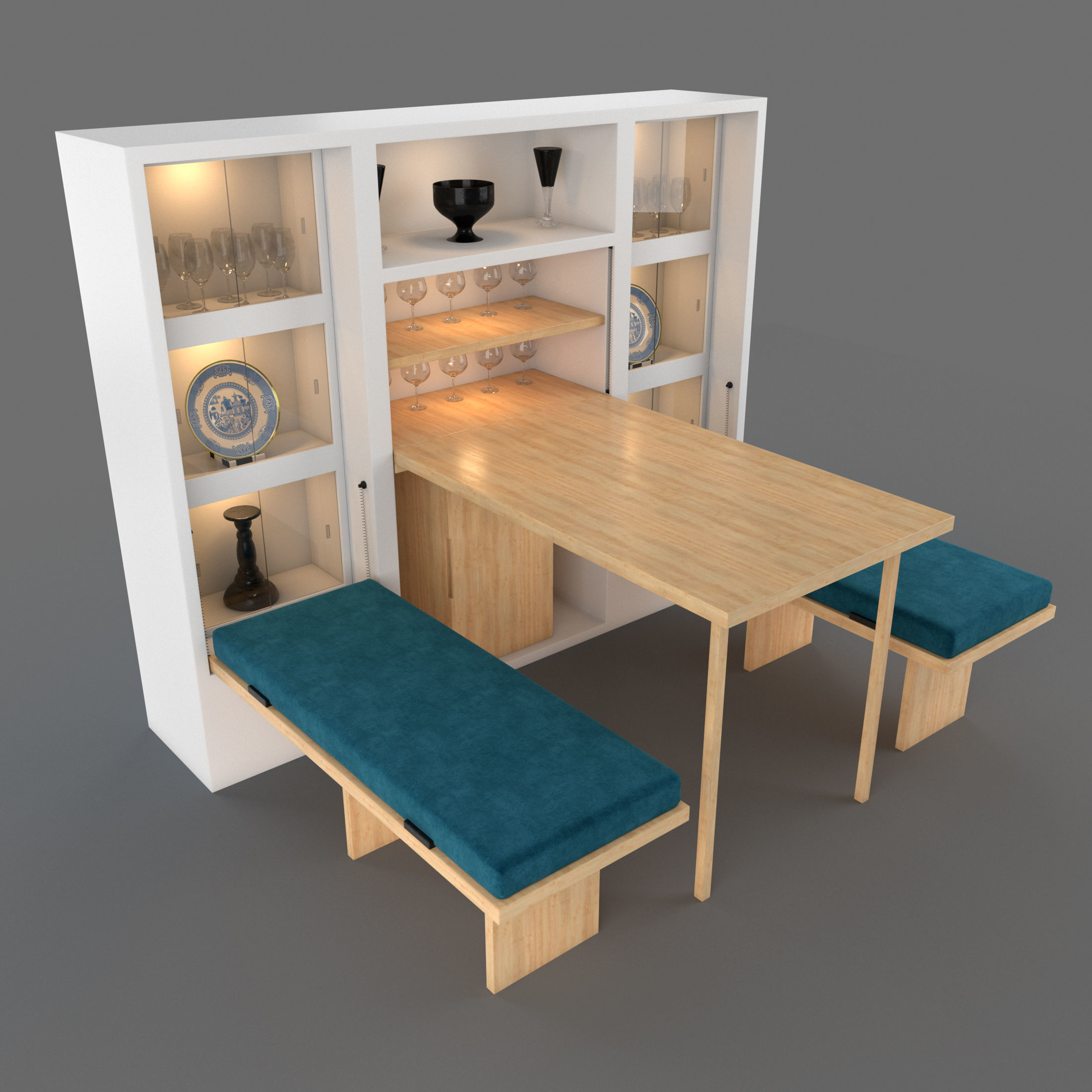 Hinged Furniture Shelf Transformation with Rigging 3D model_19