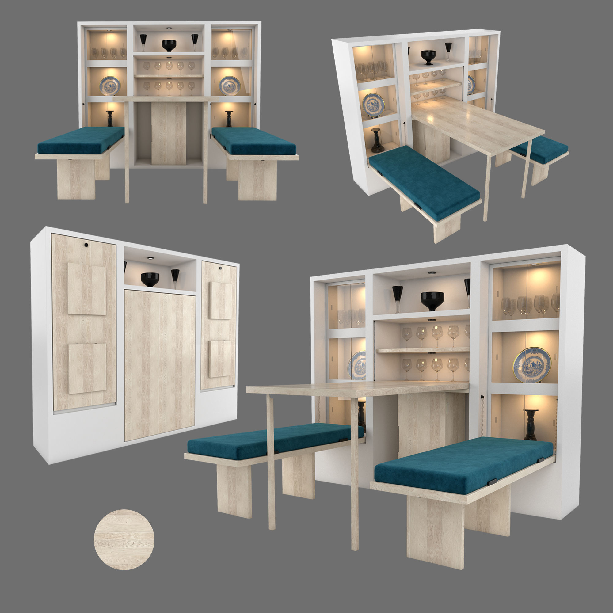 Hinged Furniture Shelf Transformation with Rigging 3D model_4