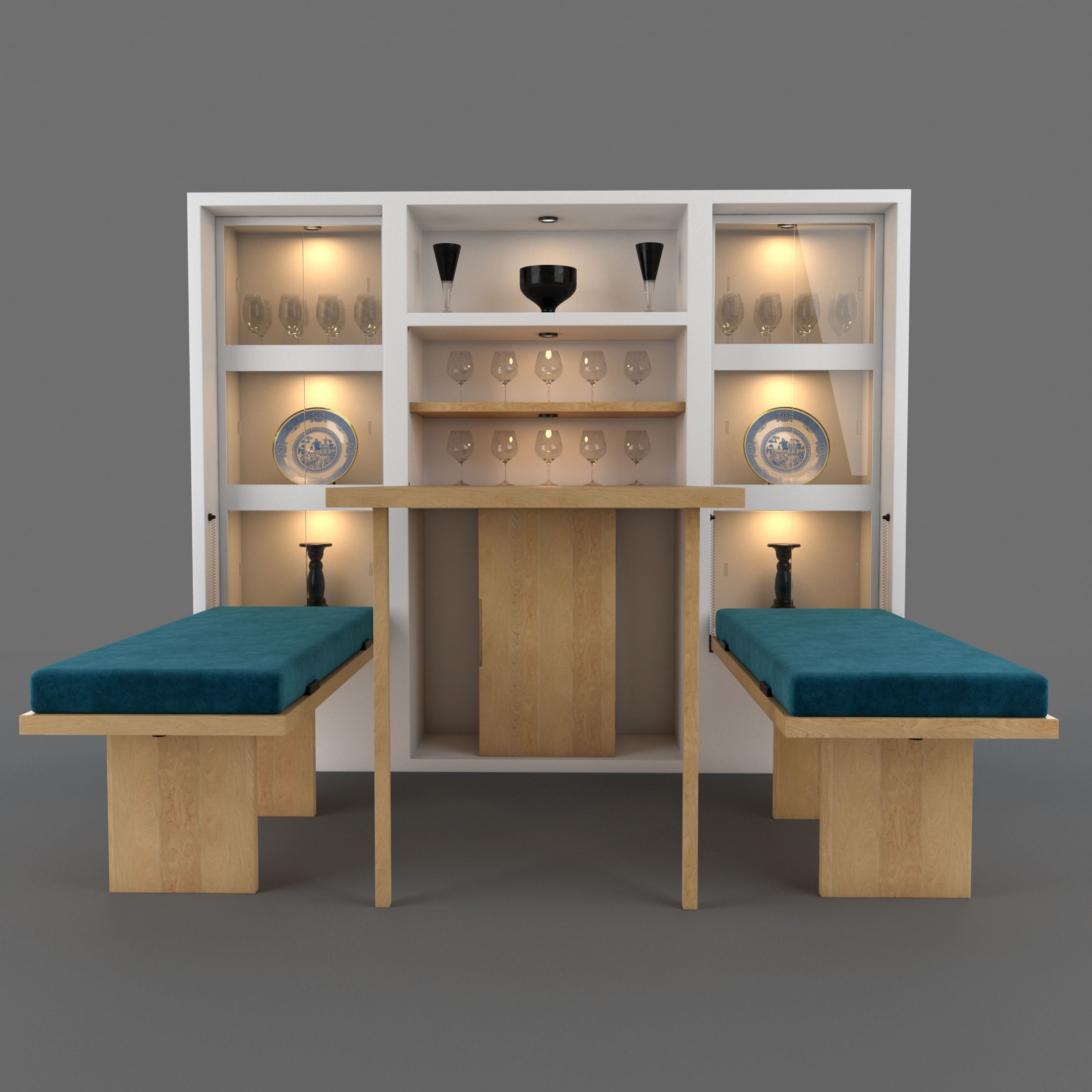 Hinged Furniture Shelf Transformation with Rigging 3D model_15