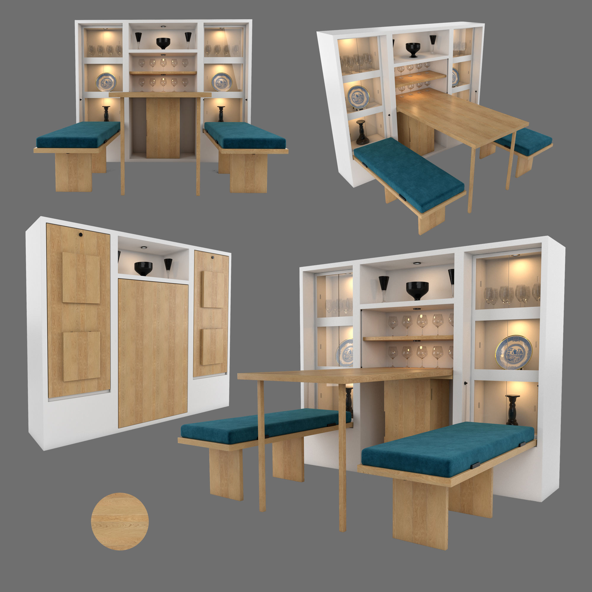 Hinged Furniture Shelf Transformation with Rigging 3D model_5