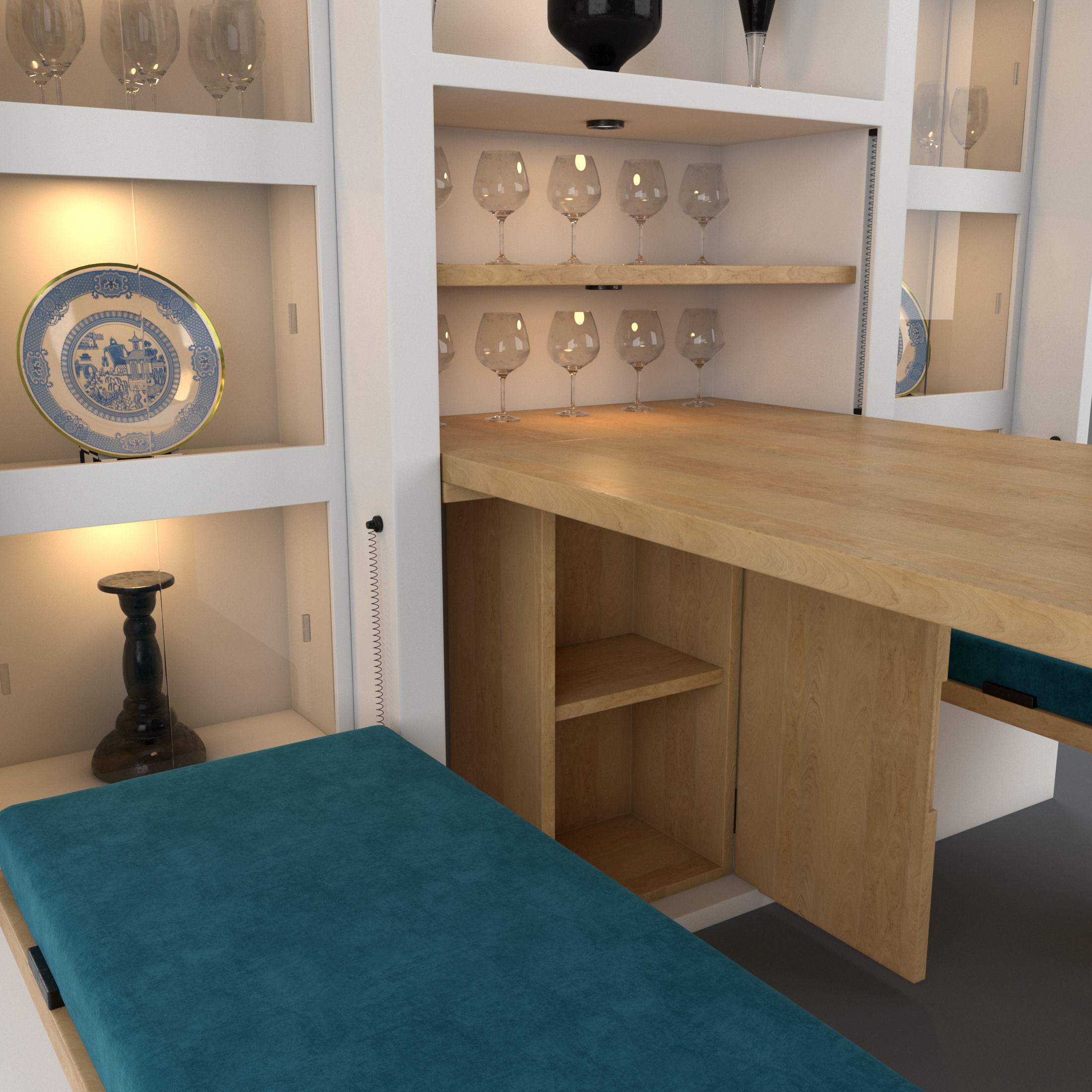 Hinged Furniture Shelf Transformation with Rigging 3D model_21